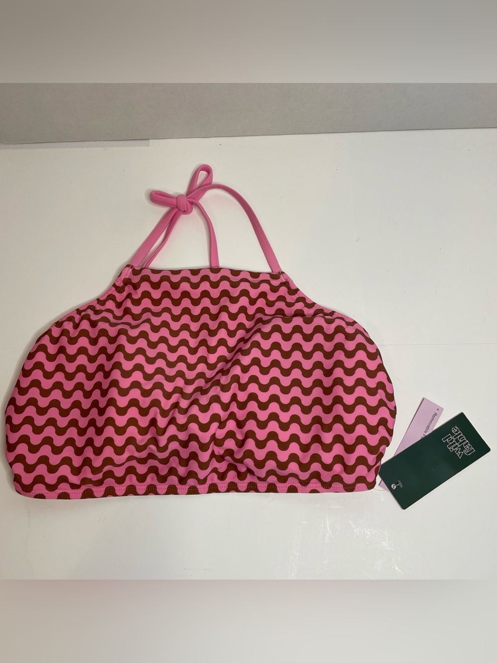 Wild Fable Women’s Swim Top Size XL (16) Pink With Brown Design. Tie Top